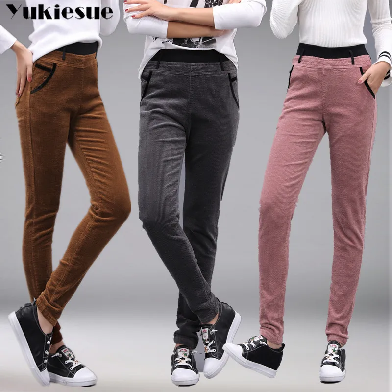 

2022 winter warm fleece Velvet High waist casual pants corduroy pants trousers harem trousers stretch Slim clothes 27-34