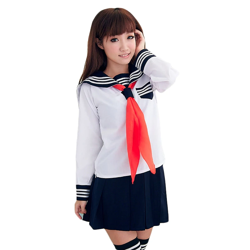 Navy Sailor School Uniform With Red Scarf JK Japanese School Sailor
