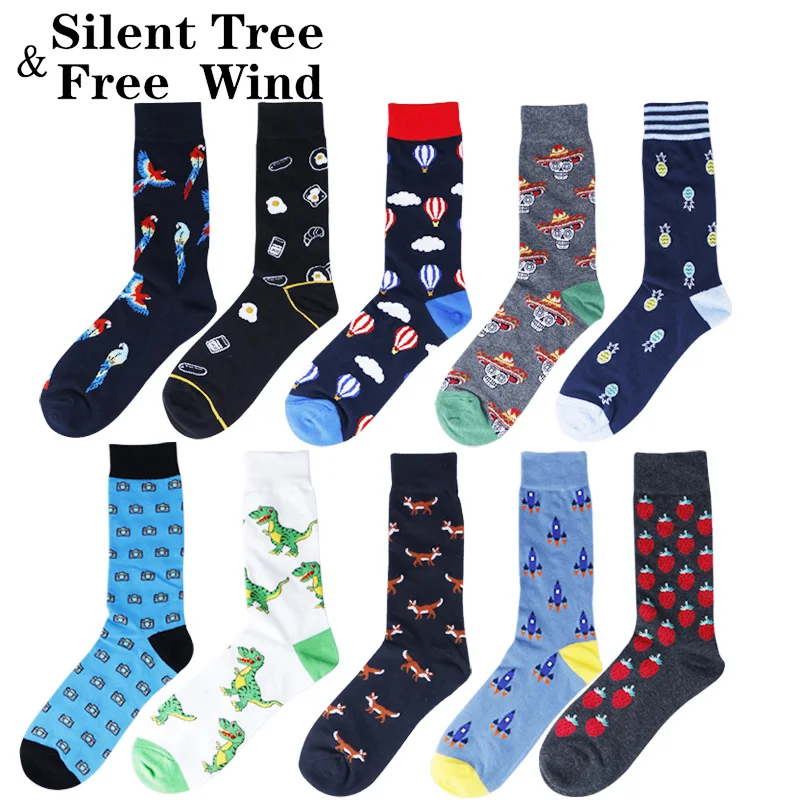 

Funny Colorful Cotton Crew Socks Men's Novelty Balloon Dinosaur Parrot Skull Strawberry Pineapple Fox Rocket Wedding Gift Sock