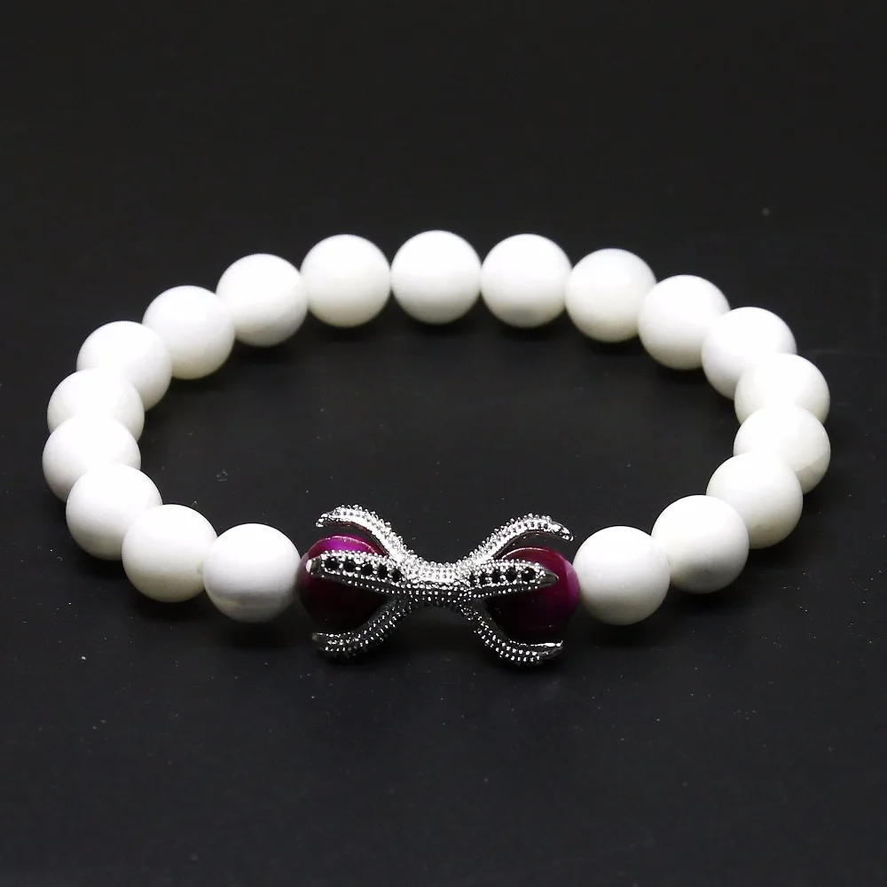 

Trendy Imperial Pave Black CZ Beads Natural White Tridacna Stone Women Strand Bracelets Jewelry Gift