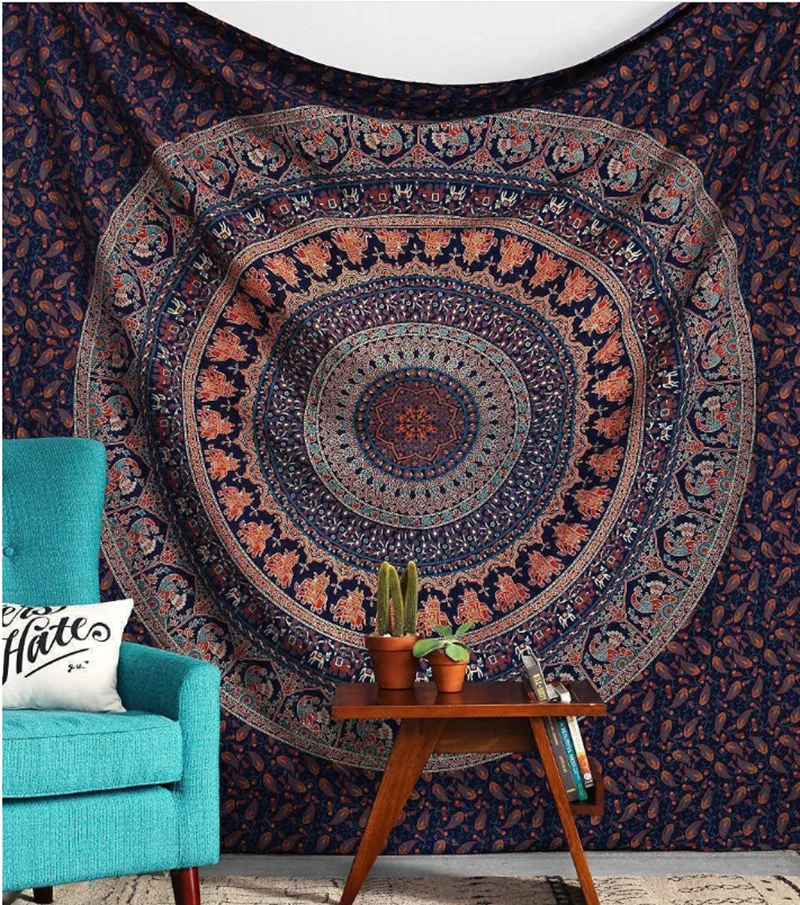 

Hippie Mandala Elephant Bedspread Ethnic Throw Blanket Bohemian Psychedelic Decorative Wall Hanging Tapestry 150*200cm