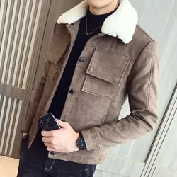 Новинка 2019 года; зимняя теплая замшевая куртка с хлопковой подкладкой; мужские пальто с капюшоном и воротником из искусственного меха;