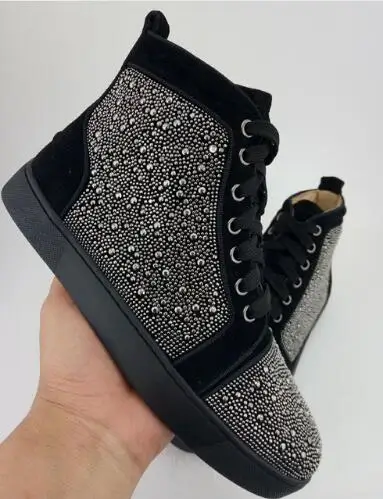 

Spike Rivets Studded High Top Sneakers Round Toe Casual Men Shoes Luxury Design Lace Up Men Ankle Boots Unisex Flat Boots