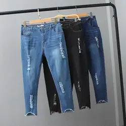Большие размеры 5XL джинсы с высокой талией женские летние Стрейчевые рваные джинсы для женщин винтажные джинсовые брюки узкие джинсы Feminino