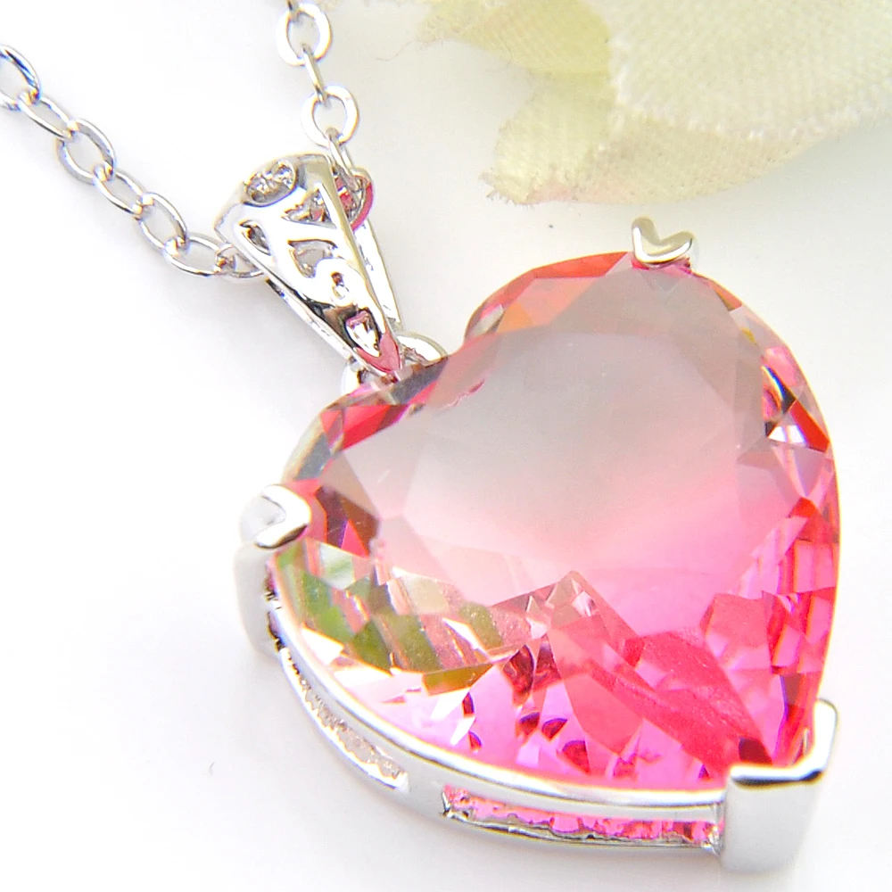Luckyshine 16*16 мм огромное сердце Би цветные турмалиновые Серебряные Подвески для ожерелья для женщин ювелирные изделия