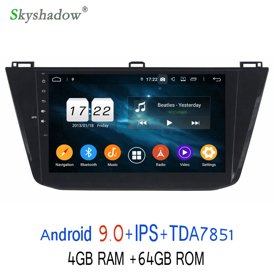 Top DSP HD IPS Android 9.0 8 Core 4GB 64GB  Car DVD Player GPS Glonass map RDS Radio wifi Bluetooth 4.2 For VW Tiguan 2016 2017 2018 3