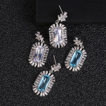 

Trendy Zircons Top Quality Cubic Zircon Earrings Big Square Stone Dubai Naija Bridal Earrings Jewelry Addiction E10014