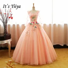 Это YiiYa Свадебные платья розовые с v-образным вырезом Аппликации Цветочные длиной до пола платья невесты Vestidos De Novia Casamento AL023