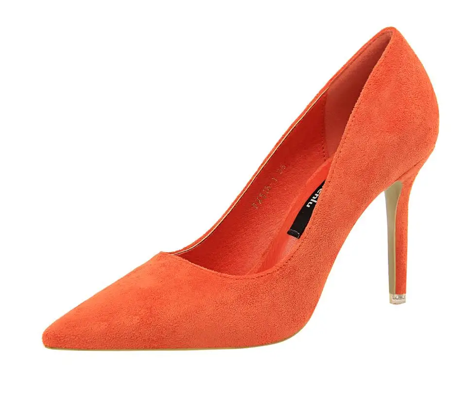 Autumn and winter black red nude color matte suede pointed high heels superfine with shallow mouth women's shoes wedding