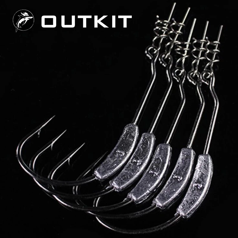 

OUTKIT 5pcs/lot Barbed Lead Hook 2g/2.5g/3g/5.25g/7g Offset Fishing Hook Fish Hooks Fit for Texas Rigs Fishing Tackle
