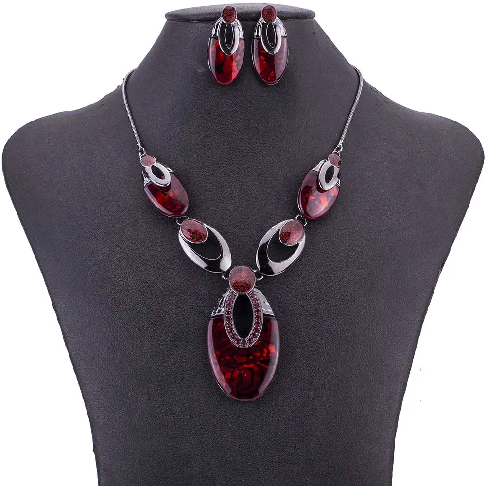 MS1505025 Oval Design Jewelry Sets Lead&Nickle Free Red Pendant