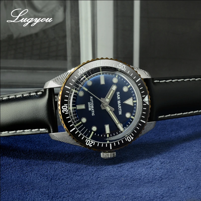 Автоматические часы Lugyou San Martin роскошные из дамасской стали Sapphire вращающийся