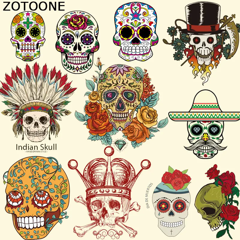 

ZOTOONE Halloween Skull Patches for Clothing DIY Clothes Decoration Patch A-level Washable Heat Press Appliques for Kids C