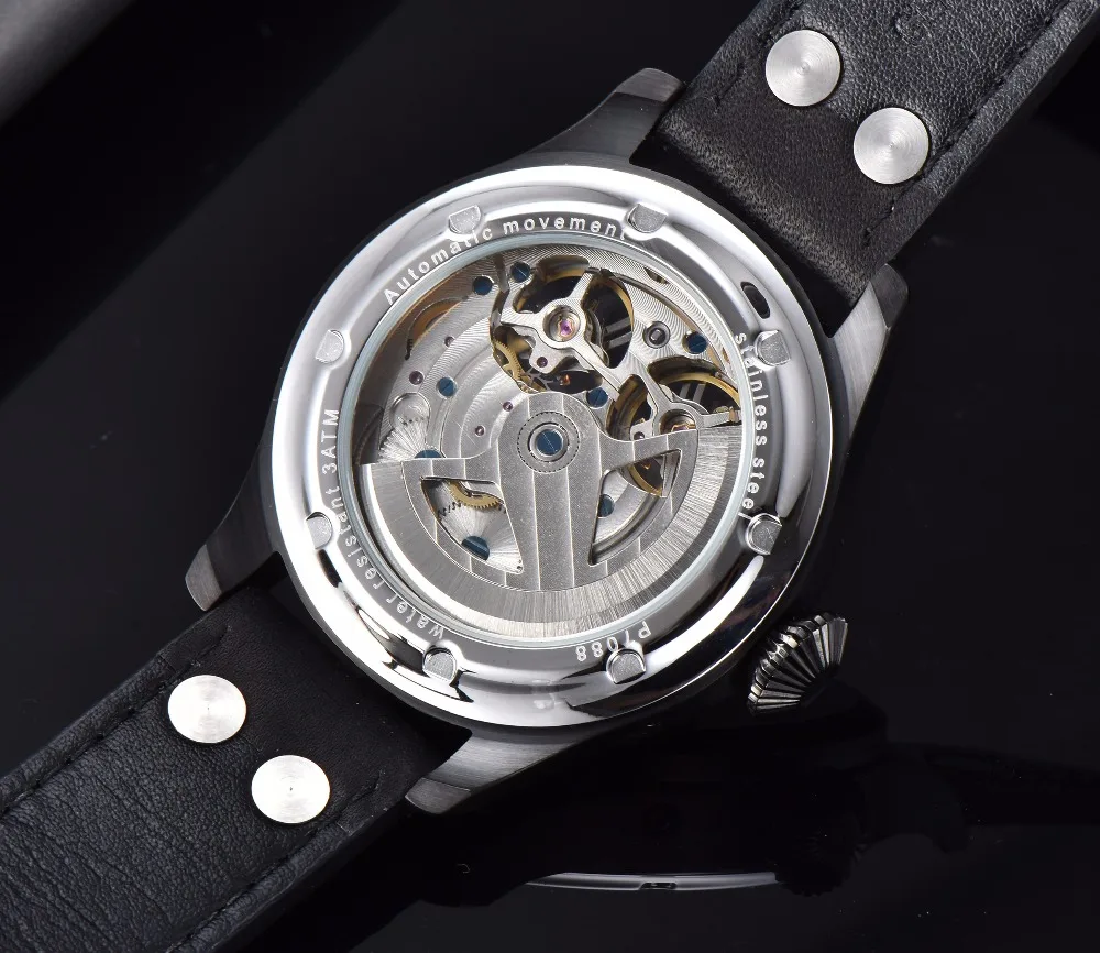 Corgeut 47 мм Чехол Мужские часы Скелет автоматические часы PVD запас хода Tourbillon Мужские механические часы мужские часы подарок