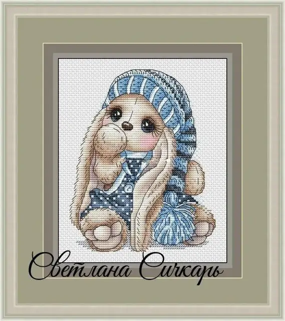Rabbit in hat cross stitch pattern  daily cross stitch
