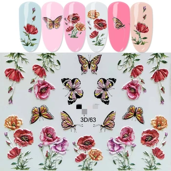 

3D Acrylic Engraved Flower Nail Sticker Embossed Dog Maple Leaf Dessert Lips Design Nail Water Slide Decals Nail Art Decorations