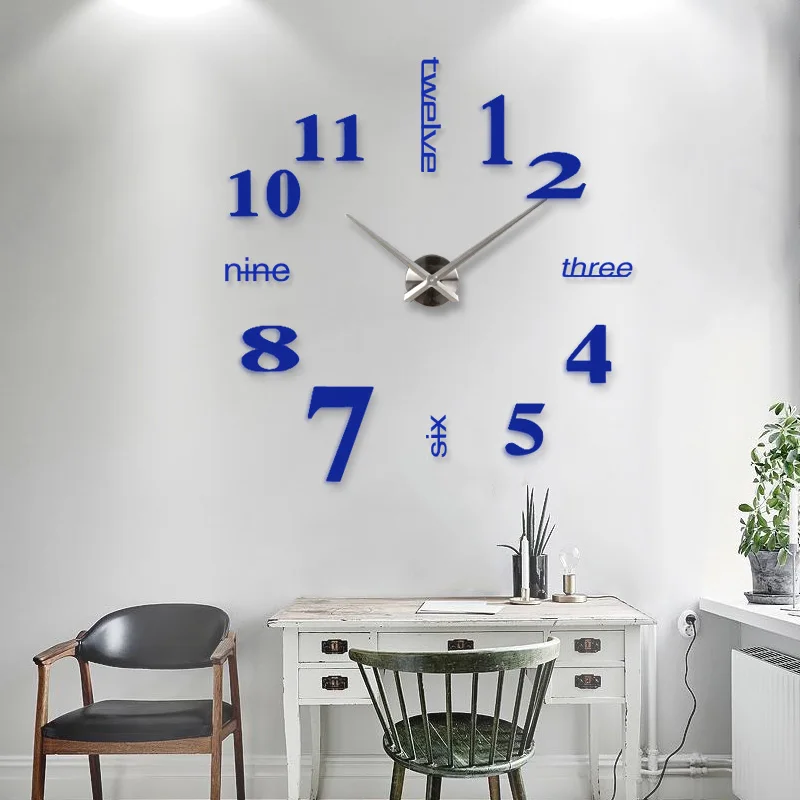 Набор объемных стикеров на стену "Часы", 120 х 120 см - Цвет: DeepBlue