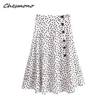 Базовые миди-пуговицы для юбки с разрезом и высокой талией, с узором в горошек, с боковой молнией, женские Необычные уличные юбки до середины икры Falda Mujer