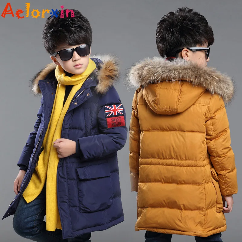 Winter Fur Hooded Jackets for Boys Cotton Padded Coats Thickeing Warm