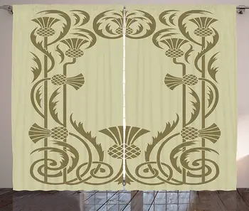 

Art Nouveau Curtains Botanical Framework with Pineapples Exotic Nature Inspired Antique Look Living Room Bedroom Window Drapes