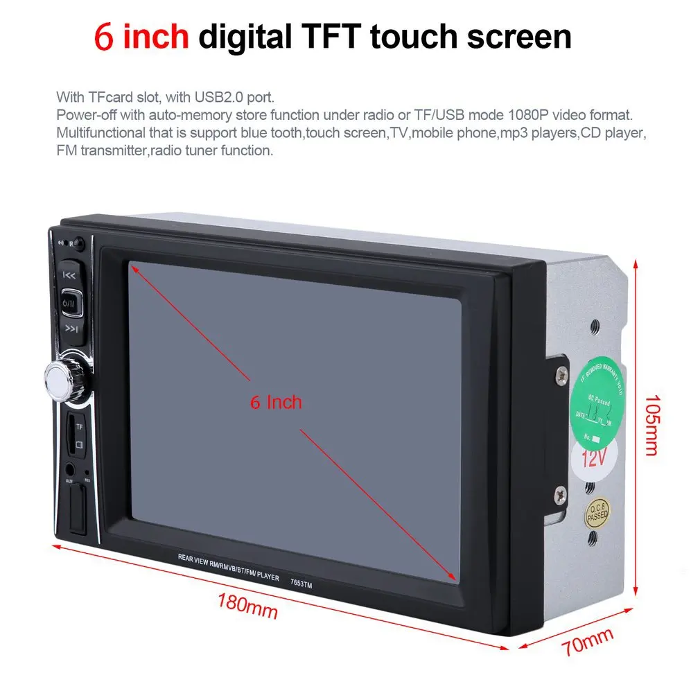 6 дюймов TFT Сенсорный экран 2 Din Авто радио RM/RMVB/BT/FM Mp5 плеер MP4 плеер Bluetooth аудио FM радио 1080P фильм