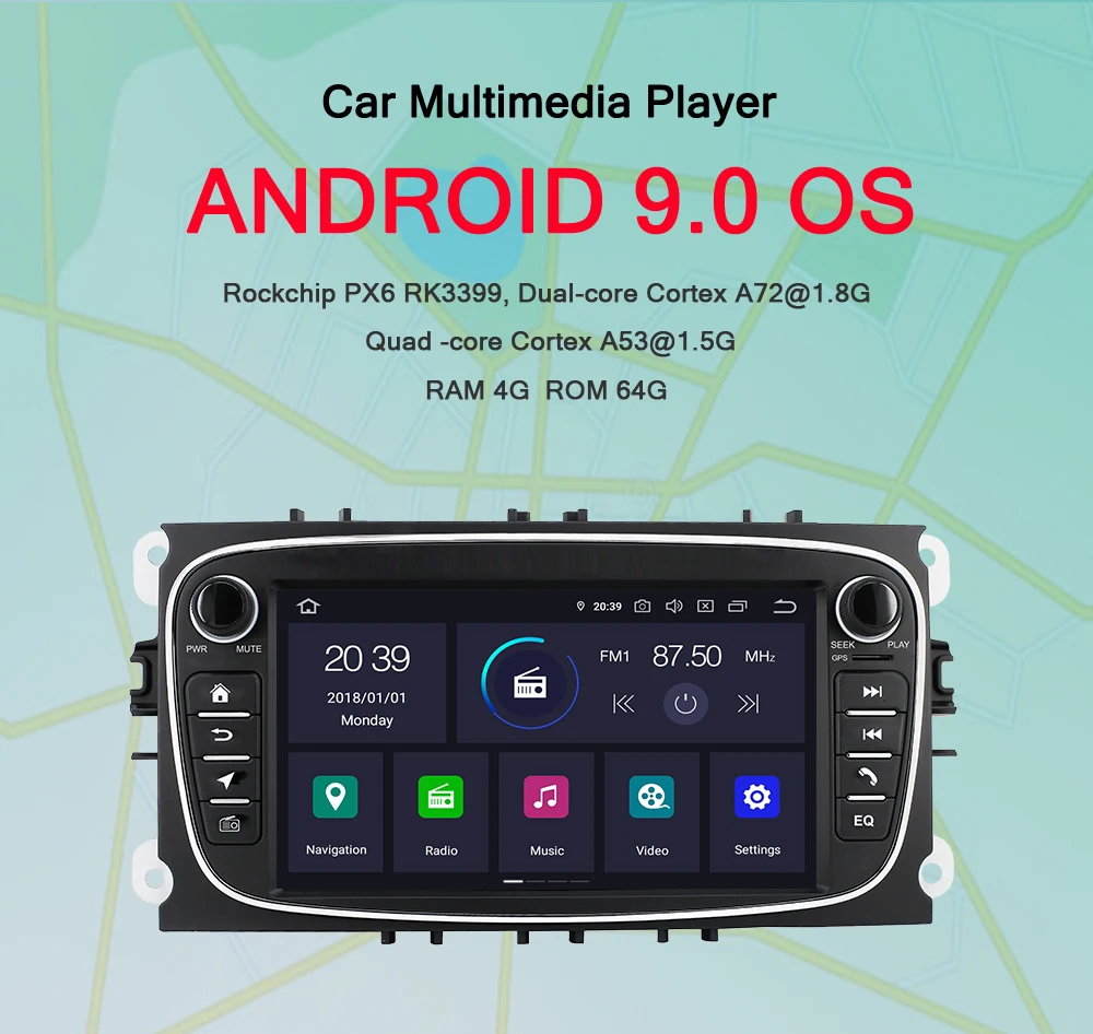 Sale CarPlay DSP 2Din Android 9.0 Car DVD GPS For Ford Focus 2/S-MAX/C-MAX/Galaxy/Mondeo 9/Kuga 2008-2011 Multimedia Car Radio Player 0