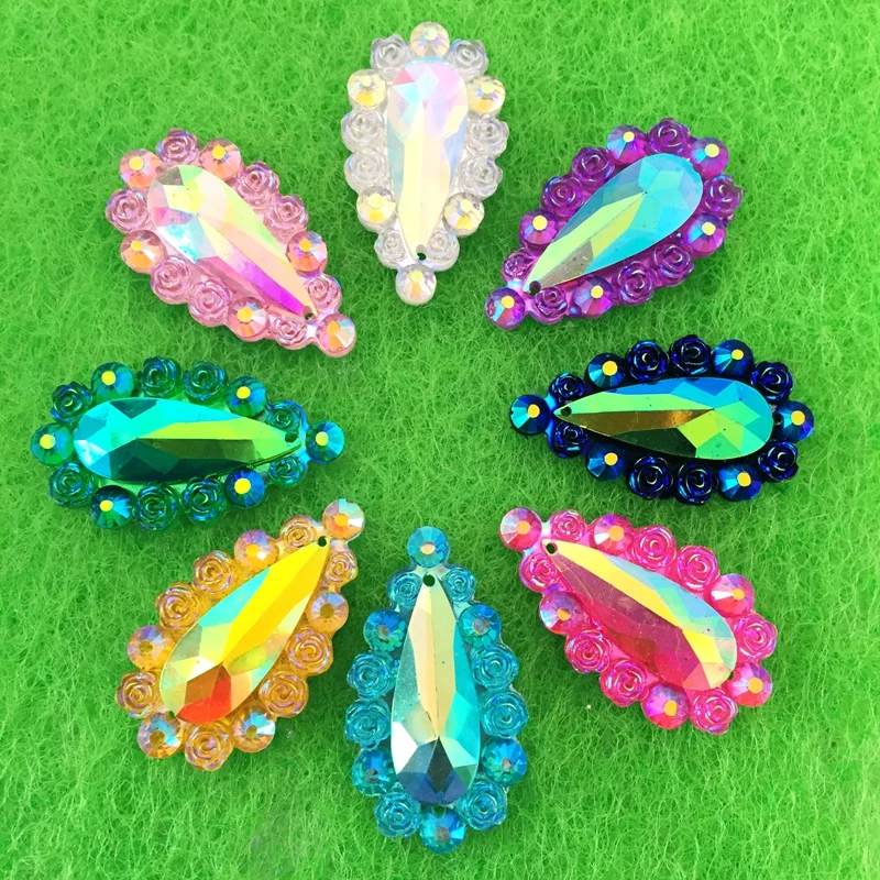 

16*28mm Teardrop Resin Rhinestones Crystals and Stones Beads Flat back Sewing Buttons Sew On 2 hole 10pcs -HB59