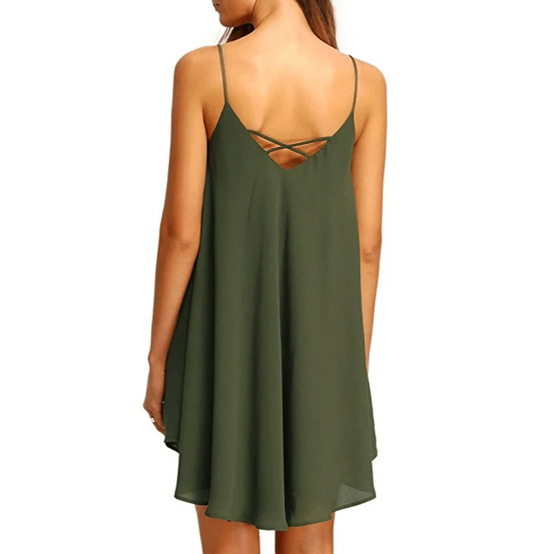 Echoine Sexy Spaghetti Straps Cross Bandage Dress Sleeveless Women Summer Beach Dress Vestidos Plus Size S-XXL