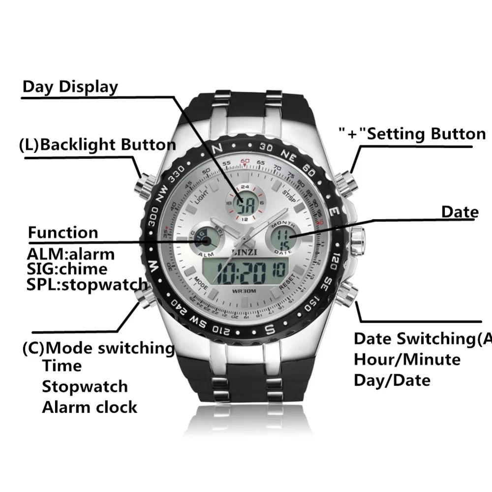 BINZI Brand Luxury Sport Wrist Watch Men's Military Waterproof Watches Fashion Silicone LED Digital Watch Men Wristwatches Clock
