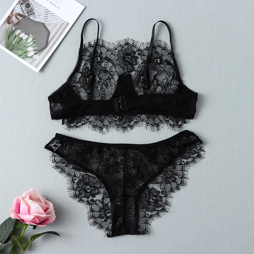 

New Sexy Lingerie Set Women Lace Corse Perspective Erotic Underwear Nightwear Babydoll G-string Transparent Push Up Bra Panties
