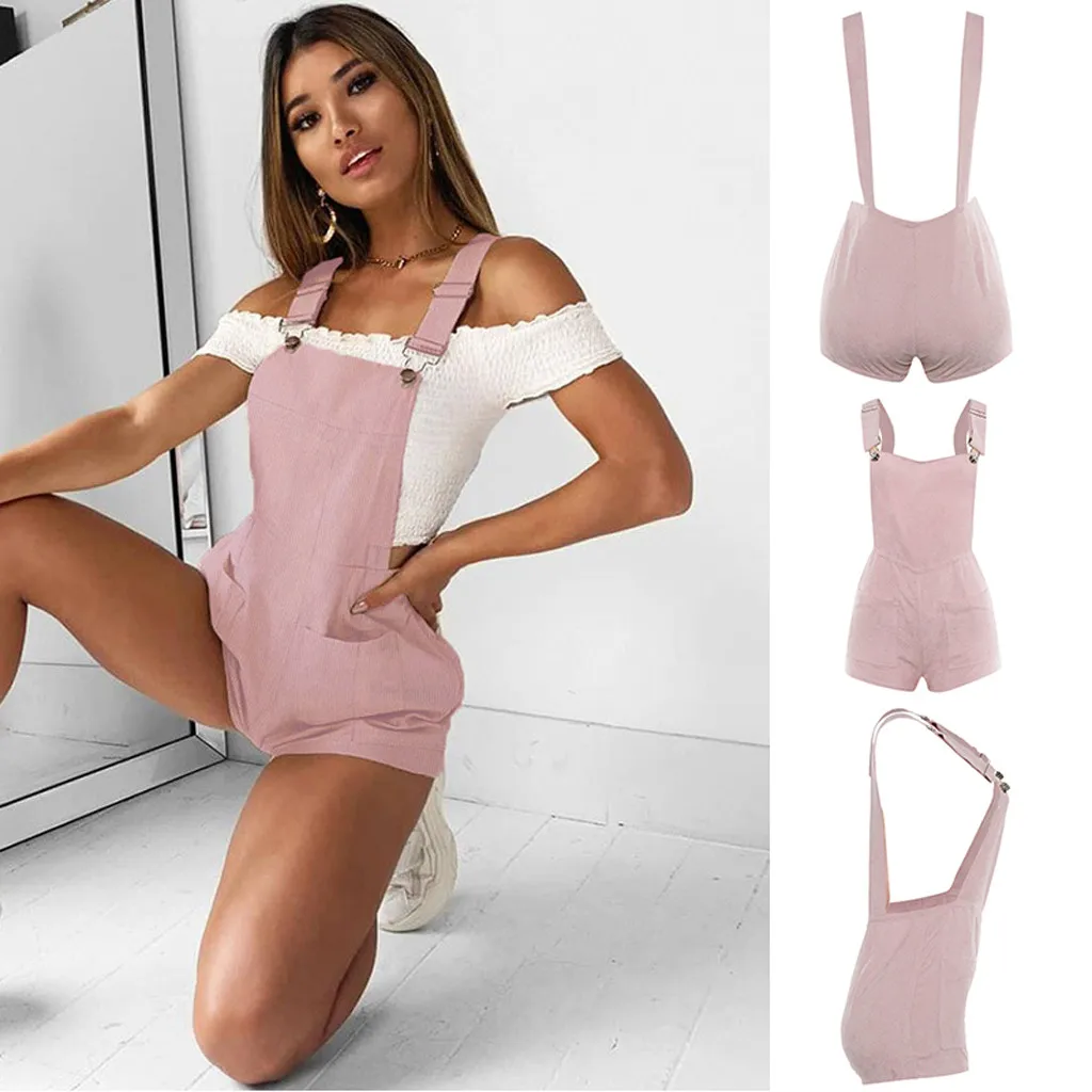 

Fashsiualy Women's Summer Jumpsuit Bib Fashion Holiday Jumpsuit Solid Color Bib Short High Street Style Drop Shipping