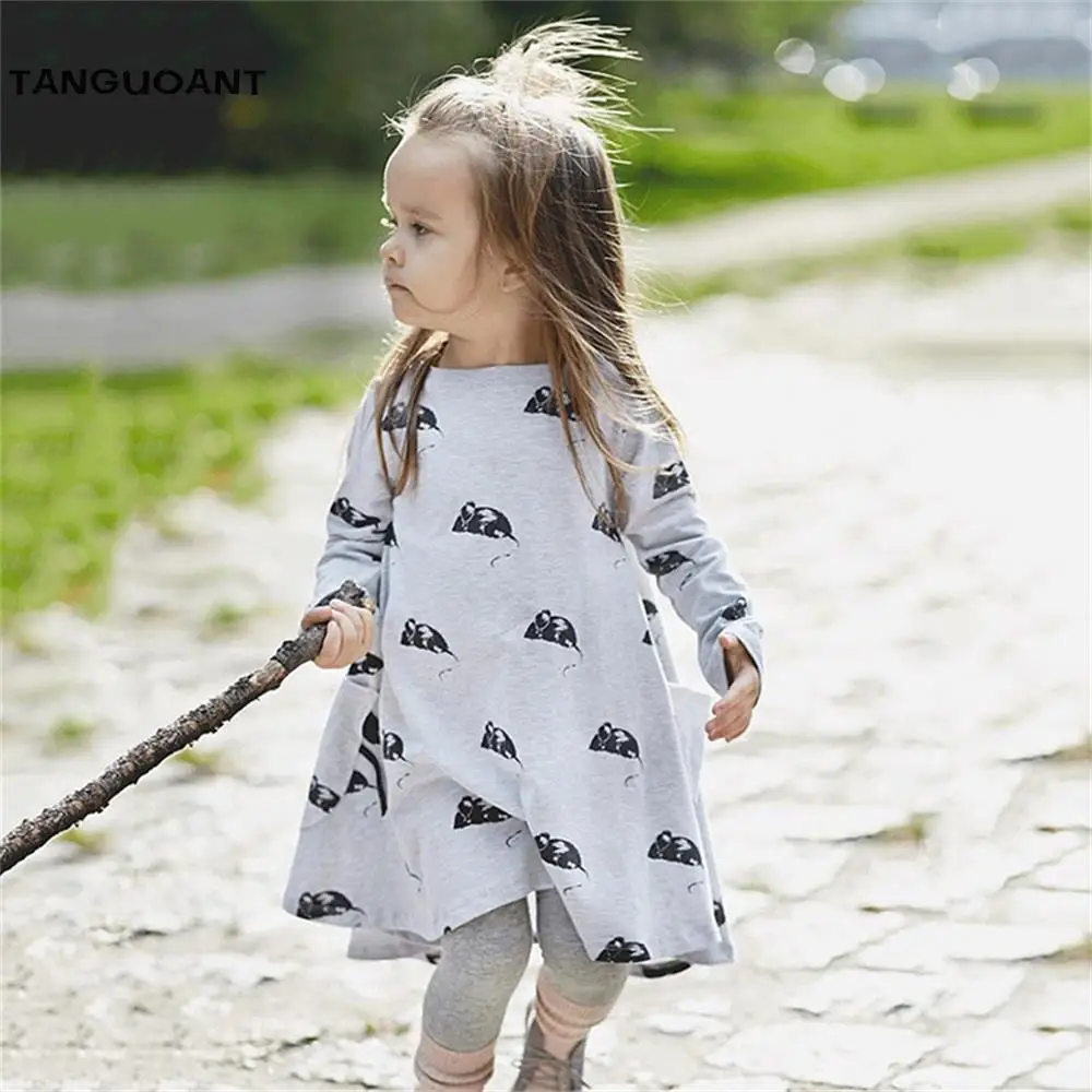 

TANGUOANT New 2018 Girls Clothing Dresses Cartoon Mouse Autumn&Spring Style Children Princess Dresses Kids Clothes