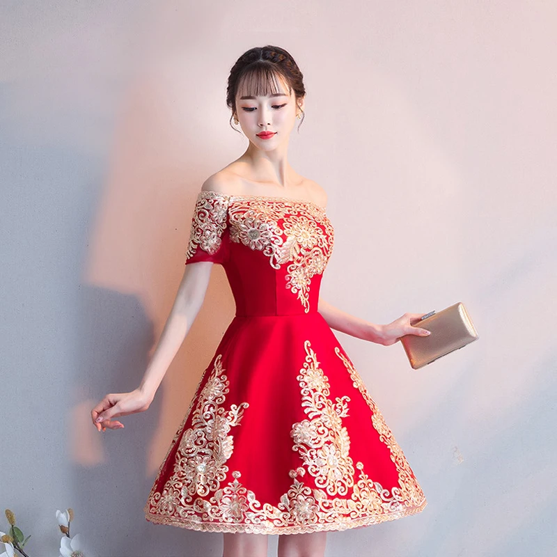 Красные женские вечерние платья с вырезом лодочкой, Мини Cheongsam, элегантные, с коротким рукавом, Qipao, сексуальные, тонкие, свадебные платья, Vestidos xs-xxxl