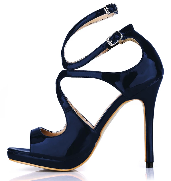 CHMILE CHAU/пикантные элегантные вечерние туфли женские Босоножки с открытым носком на высоком каблуке с ремешком на щиколотке zapatos mujer; большие размеры 10,5; 0640A-5b - Цвет: Dark Blue