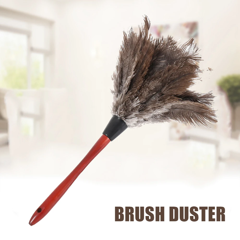 40cm Natural Feather Duster Brush Wood Handle Anti static Cleaning Tool