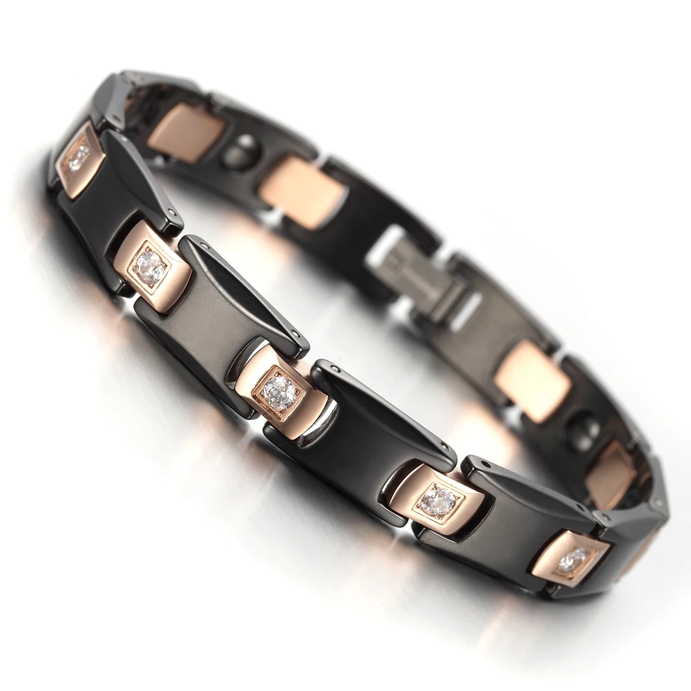 Tungsten Mens Ladies Bracelet, Bangle, Rose Gold Colour, Crystal, 7.9