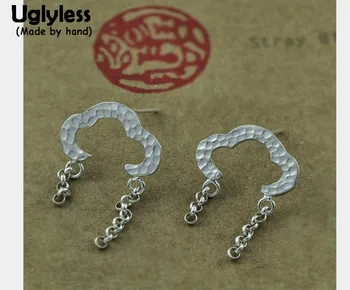 

Uglyless Real 925 Sterling Silver Cloud Studs for Women Ethnic Chains Tassel Stud Earrings Uneven Knocking Face Handmade Brincos