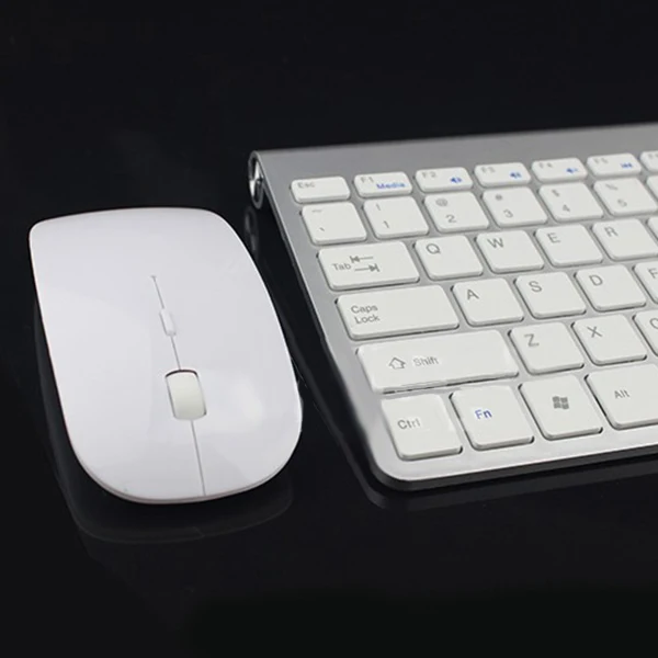 2,4 ГГц ультра-тонкий Беспроводной клавиатура и Мышь комбо с мышь с приемником USB клавиатура Набор для Apple Планшетные ПК WindowsXP/7/8/10, серебристый