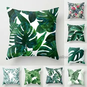 

Floral Tropical Plant Leaves Pillow Case Cushion Cover Home Decor Rainforest Green Leaves Plants Throw Sofa Car Cushion Cover
