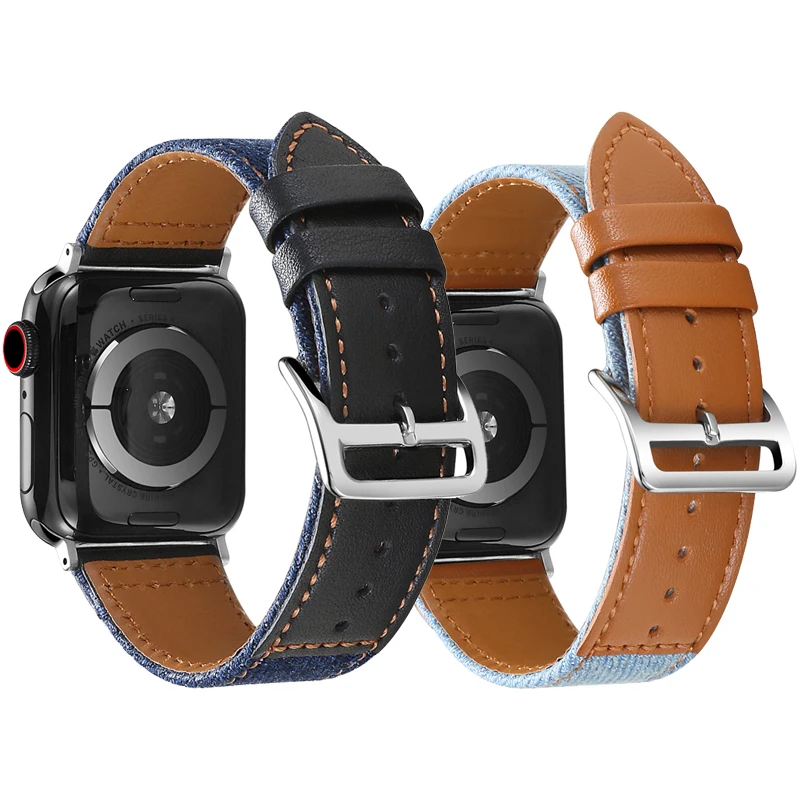 

strap for apple watch band 42mm 38mm apple watch 4 44mm 40mm iwatch bracelet 4/3/2/1 Genuine Leather cowboy belt Accessories