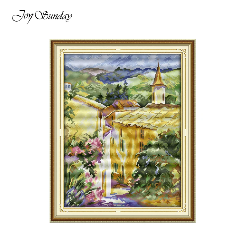 

Joy Sunday Chinese Cross Stitch Landscape Pattern Small Town 11CT 14CT DMC Embroidery Floss Printed Canvas Home Decor Needlework