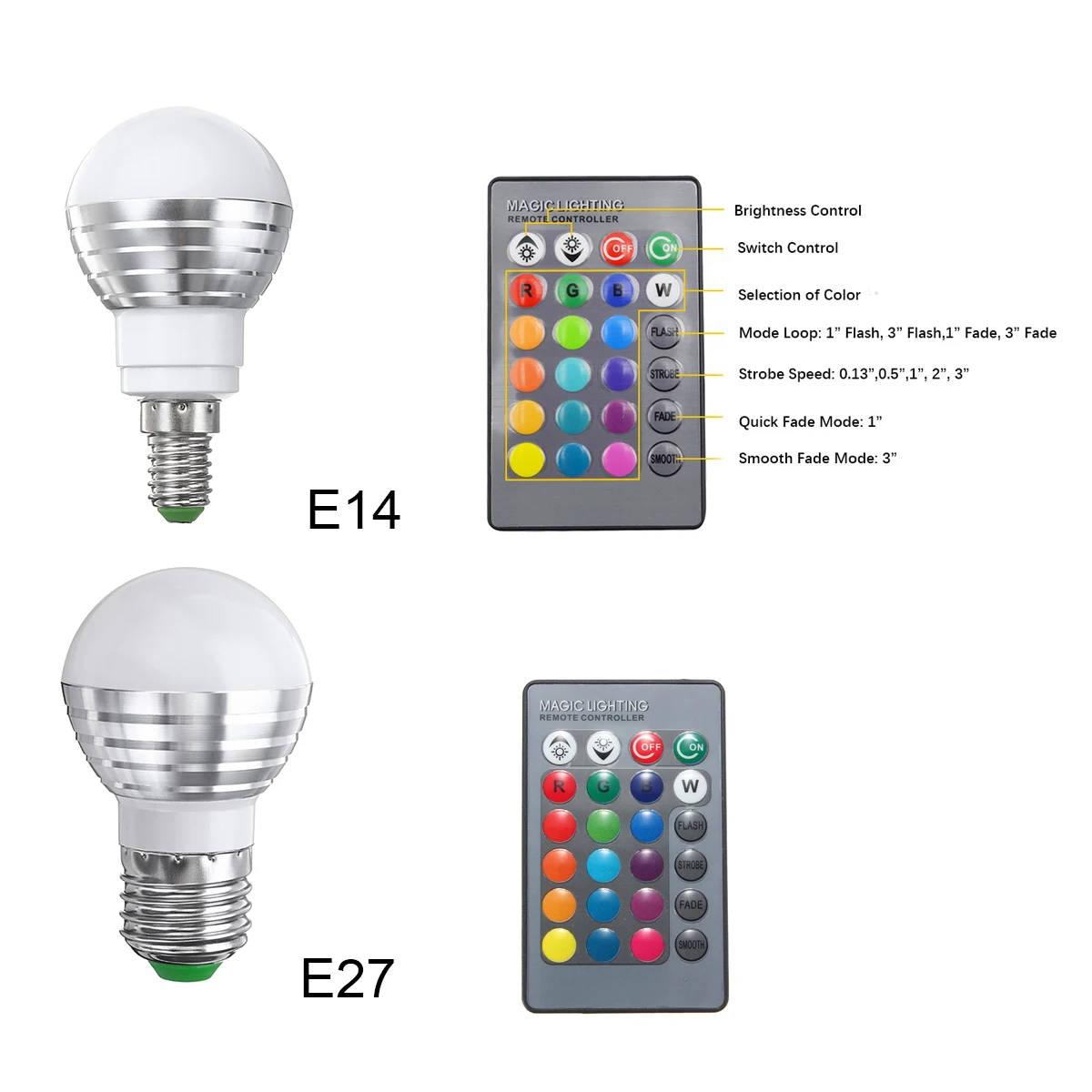 

E14/E27 LED RGB Lamp Bulb 3W Night Light Lamp Dimmable Stage Light IR Remote Control 16 Color Dimmable For Lampshade Lighting