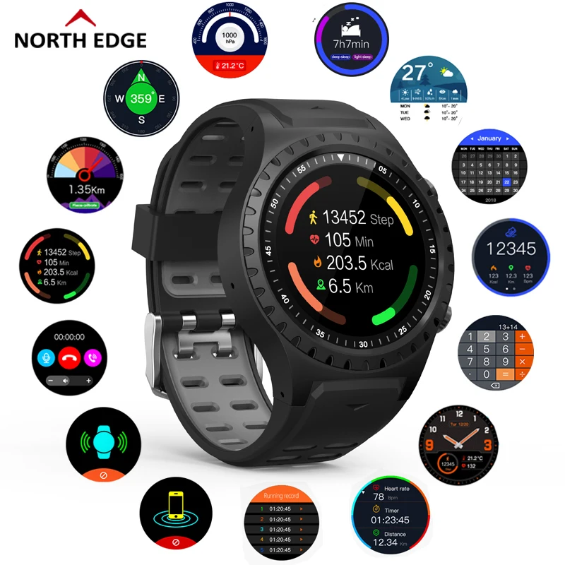 North Edge gps Смарт часы Бег Спорт gps телефон с часами Bluetooth Вызов смартфон сердечного ритма компас Смарт часы для мужчин