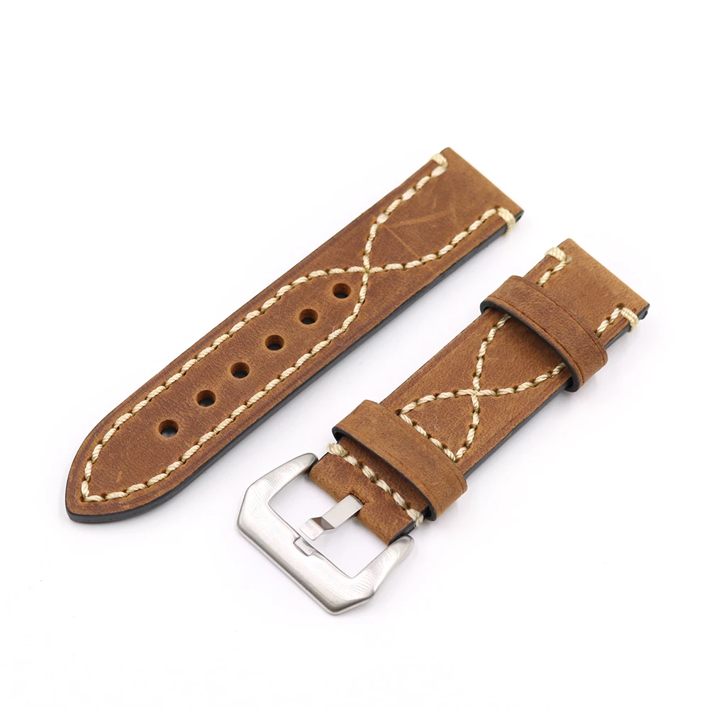 Rolamy 20 22 24 26mm Brown Thick Strap Watch Band For Tag CARRERA Omega Montblanc Panerai Daytona Submariner Tissot