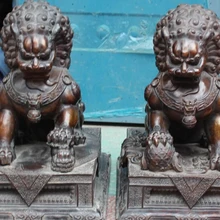 Bi001647 1" Китайский Фиолетовый Бронзовый Гардиан Foo Фу Собака Двери Лев Малыш Бал Статуя Пара