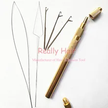 1 шт. алюминиевая золотая ручка Тяговая игла для нано колец и микро кольца со звеньями петли инструменты для наращивания волос 3 иглы