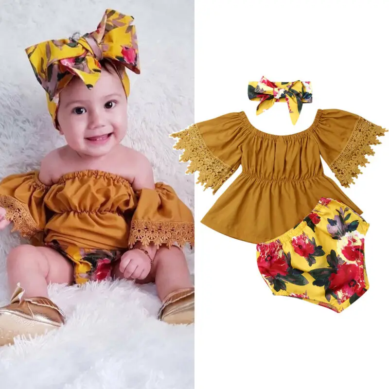 

2019 New Hot-deal Toddler Kids Baby Girls Clothes Summer Fashion Lace Tops Skirt+Floral Pants Outfits Kids Casual Clothes Sets