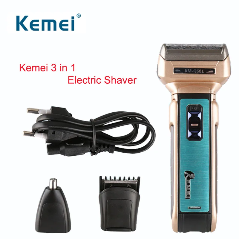 

Kemei Rechargeable Nose Hair Trimmer Razor Shaver Hair Cutting Double Blades Multi-function Safety Razor for Men KM-Q601