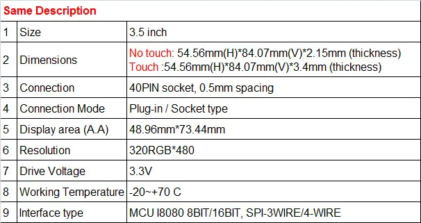 3,5 дюймов TFT ЖК-дисплей экран ips дисплей MCU 8080 SPI 8/16bit широкий визуальный SPI 40pin ILI9481 ILI9486 320*480 Сенсорная панель-разъем для подключения к розетке