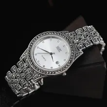 Ограниченная серия S925 чистого серебра большие часы классические тайские серебряные мужские часы женские большие серебряные тайские Стразы браслет